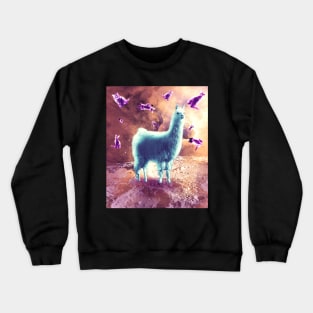 Outer Space Galaxy Cat With Llama Crewneck Sweatshirt